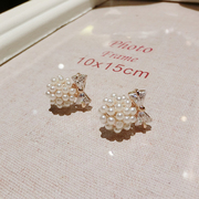 Email Korea diamonds fashion female temperament sweet rhinestone bow pearl millet spherical Stud Earrings ear jewelry