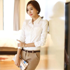 大码秋季新款韩版职业长袖修身显瘦优雅衬衫女装OL棉大码白衬衣女