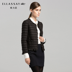 【新品】ELLASSAY歌力思2016冬季女装时尚通勤黑色短款七分袖外套