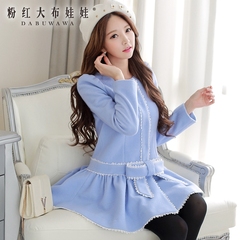 Wool coat women pink doll 2015 fashion bow coat Jacket Women winter