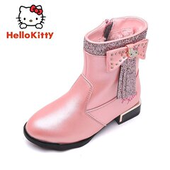 hellokitty女童鞋2016冬季新款高跟女童靴子公主皮靴儿童鞋大棉鞋