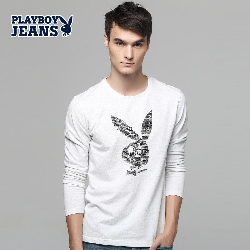 花花公子秋季新品纯棉圆领套头卫衣男兔子头印花套头衫男士卫衣