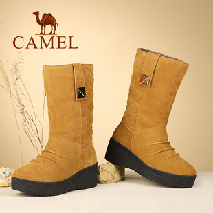 boy chanel哪裡買最便宜 Camel 駱駝女鞋 秋冬款保暖絨裡厚底坡跟中筒簡約靴子 chanel包包最便宜