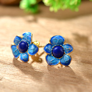 Burn blue lapis lazuli earrings 925 Silver Thai lady new cloisonne earrings vintage national wind