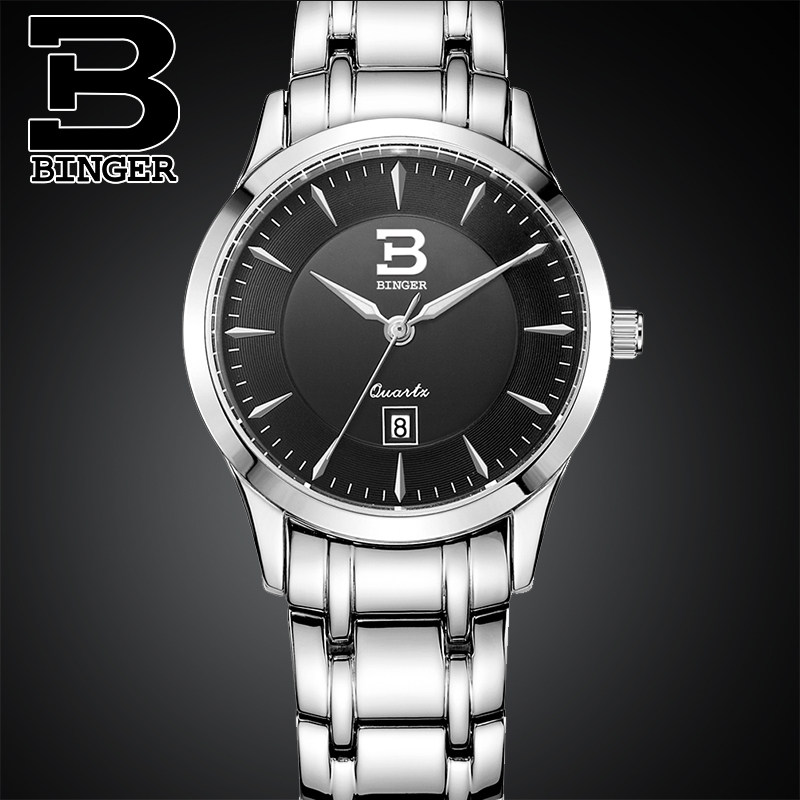 陈小春同款正品binger宾格手表女表石英表防水超薄墨薄钢带黑面女