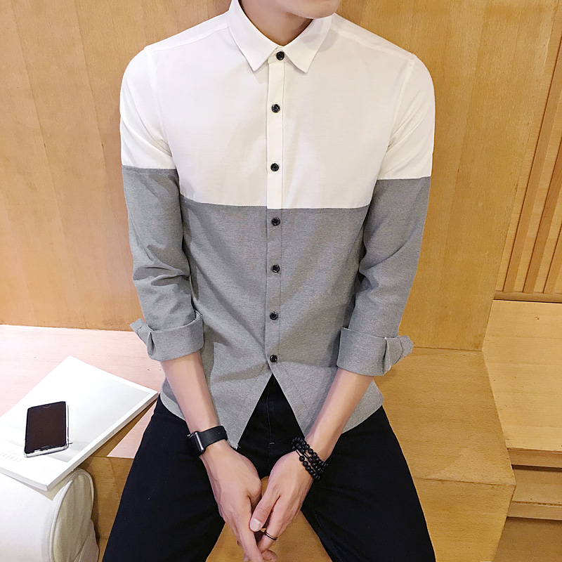 Autumn new pattern man fashion Oxford Long sleeved shirt Korean Edition Self-cultivation Mosaic Hit color Youth handsome clothesin the Men's clothing, Shirt category - from Buy2taobao.com to provide professional Taobao agent buy service