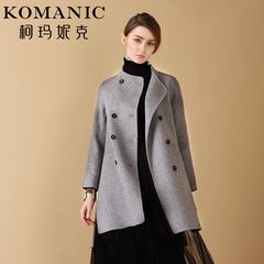 柯玛妮克 2016年冬季新款女装中长款 开叉双排扣呢大衣外套KS1061