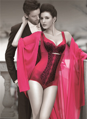 奥维丝丽正品黑色红色时尚美体透气塑身衣连体收腹性感内衣 24881