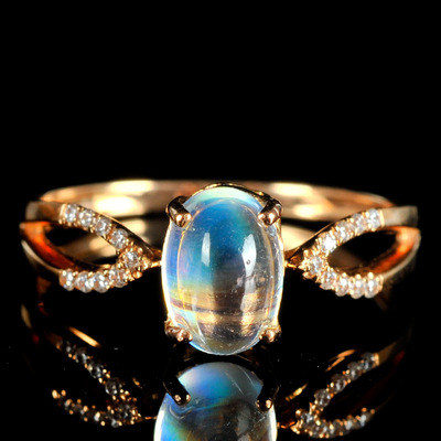 12#精美18k金镶南非真钻月光石戒指005