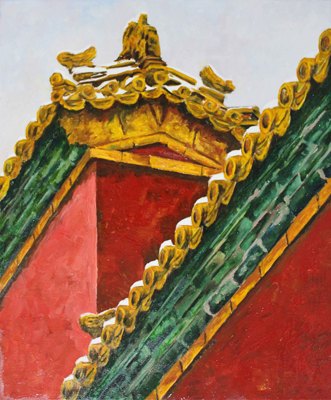 卜珍俊原创油画作品《红墙》