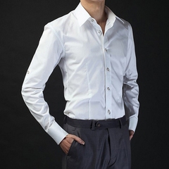 夏季男纯白色尖领经典衬衣薄款文艺小清新修身白衬衫修身商务寸衣
