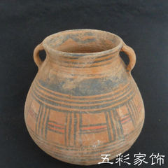 彩绘陶罐 仿古陶器陶罐摆件软装工艺品家居饰品博古架摆件收藏