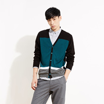 美特斯邦威2015秋装新款男潮时尚百搭撞色块毛织开衫吊牌价239元