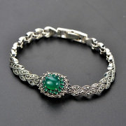 Thai Green agate gemstone bracelet s925 silver national wind braided twist Japanese and Korean girls bracelets