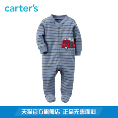 Carters1件式婴儿条纹长袖哈衣纯棉卡通消防车包脚连体衣115G184