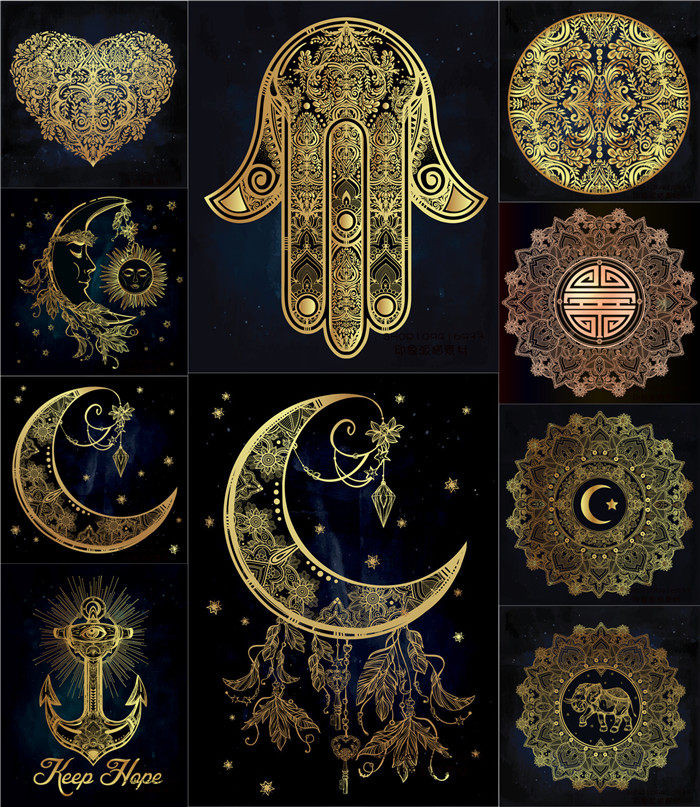 a0025矢量ai设计素材 神秘民族风花纹图腾曼陀罗星象符号月亮