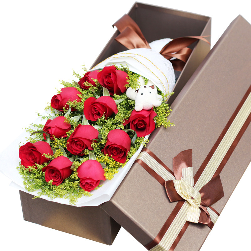武汉鲜花11枝红玫瑰礼盒送生日送老婆武昌汉口汉阳光谷送花