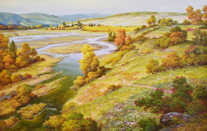 《田野美景》 金日男 朝鲜人民艺术家油画 【锦绣山】