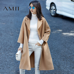 Amii[极简主义]100%羊毛双面呢大衣2016冬新款宽松外套中长款女装