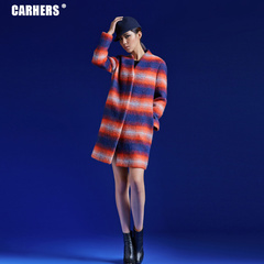 Carhers新品原创设计女装羊毛宽松廓形长款格子毛呢大衣女士外套