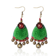 Original national wind Thailand wind jewelry copper Bell plush agate earrings women''s earrings 02108