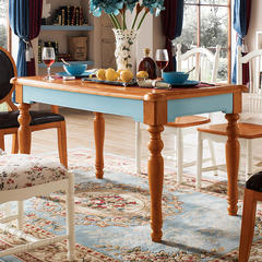 地中海餐桌椅组合 美式乡村实木餐桌小户型饭桌田园风格创意包邮