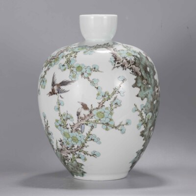 中国高级工艺美术师 揭金平作品 古彩花鸟瓷瓶