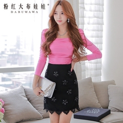 Skirt skirt pink doll 2015 summer new style lace solid beads flower nail drill Pack hip skirt