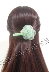 韩版手工头发饰品水晶绢纱玫瑰花朵发夹扎发公主头半扎发横夹顶夹