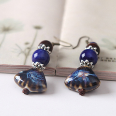 Young singers fan retro ceramic folk style exaggerated earrings earrings blue original handmade earrings