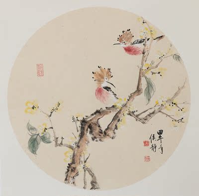 侯静《双雀啼鸣》学院派新锐美女画家,精致小品.