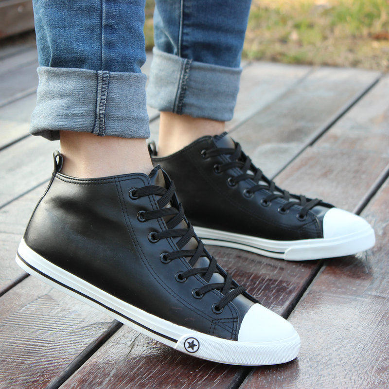 2020春季男士高帮帆布鞋男生鞋子pu板鞋男透气防水布鞋学生中帮