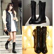 Europe flat leather boots with zipper boots flat female winter boots warm plush, Martin boots