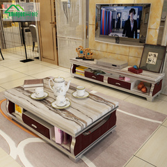 民悦大理石茶几电视柜组合功夫茶现代简约客厅大小户型家具不锈钢