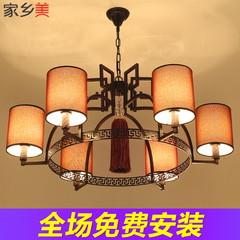 新中式吊灯现代简约仿古中式客厅灯具布艺铁艺书房卧室餐厅吊灯