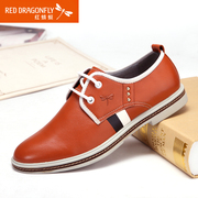 Red Dragonfly spring new genuine leather men's shoe 2015 spell color everyday leisure fashion men's shoes shoes