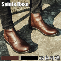 Saints Base2016秋冬新款男士休闲皮靴复古英伦真皮牛仔靴马丁靴