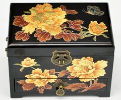 中式漆器首饰盒复古化妆盒平遥推光漆器首饰收纳盒金牡带锁三色入