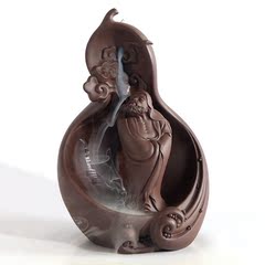 博图 达摩渡江香薰炉 紫砂沉檀香倒流香炉 陶瓷创意家居饰品摆件