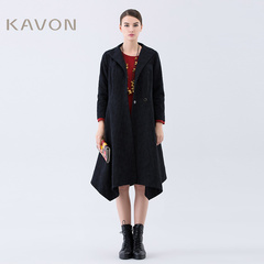 Kavon/卡汶 设计师品牌文艺提花 春秋宽松纯棉收腰女装风衣外套