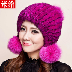 冬季帽子女士韩国版可爱潮狐狸毛球貂毛线帽秋冬天保暖护耳针织帽