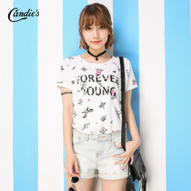 拉夏贝尔2015夏新款 满身印花字母设计休闲短袖T恤 女30005631