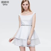 Fine bi Lynn spring/summer new women's 2015 vest dress little perfume heralded a necked organza dress skirt