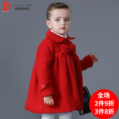 2016新款女宝宝羊毛呢子外套4幼儿童红色呢大衣2女童秋冬装1-3岁5