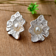 Thai lady Joker trend earrings 925 sterling silver natural Pearl Thai Korean Flower Earrings silver Chao