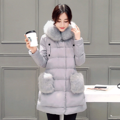 2016韩版女款大毛领中长羽绒羽绒服女棉服加厚外套
