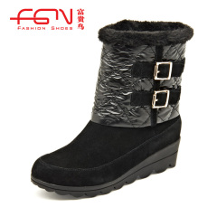 Rich bird fall/winter short tube warm non-slip leather women boots women snow boots short boots women's flat boots women