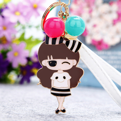 韩国创意礼品可爱卡通小女孩汽车钥匙扣女包挂件钥匙链水晶饰品