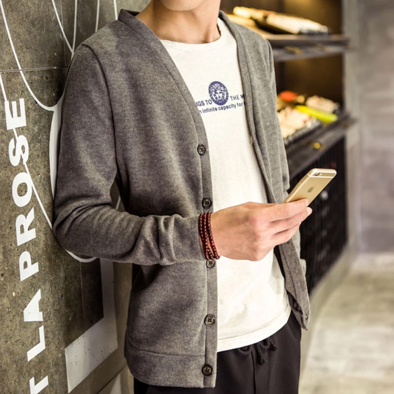 男士长袖针织开衫外套