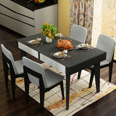 实木餐桌人造火烧石玻璃一桌四椅长方形现代北欧客厅餐桌椅组合